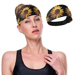 Unisex Workout Headbands Honey-Sunflower-Flower Elastic Yoga Sweatband Stretchy Sports Hairband