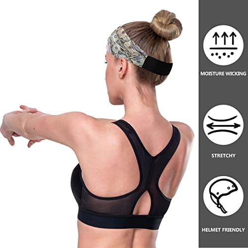 Unisex Workout Headbands Dollars-Money-Cash-Pattern Elastic Yoga Sweatband Stretchy Sports Hairband