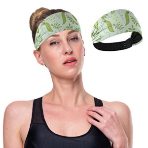 Unisex Workout Headbands Green-peas-Leave-Blue Elastic Yoga Sweatband Stretchy Sports Hairband