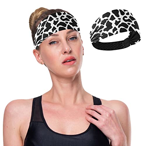 Unisex Workout Headbands Cow-dot-Skin-Print Elastic Yoga Sweatband Stretchy Sports Hairband