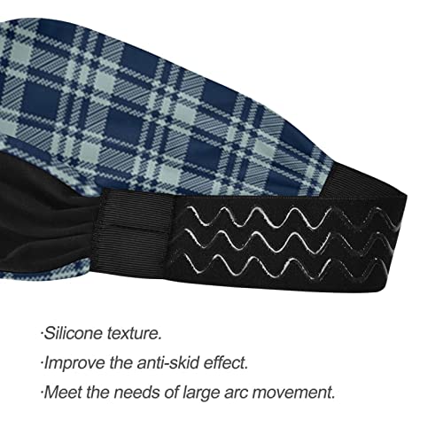 Unisex Workout Headbands Dusty-Blue-Navy-Plaid Elastic Yoga Sweatband Stretchy Sports Hairband