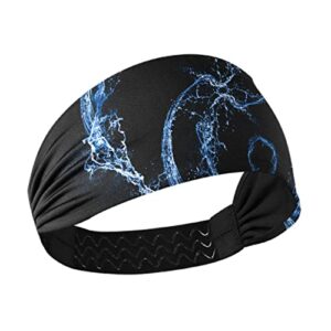 unisex workout headbands bule-water-tai-chi elastic yoga sweatband stretchy sports hairband