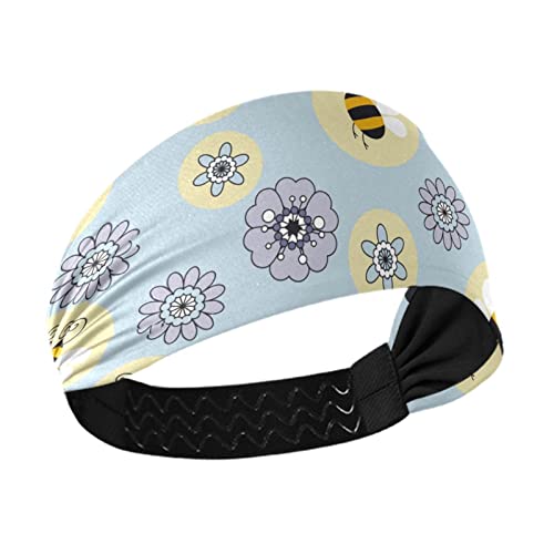 Unisex Workout Headbands Cartoon-bee-Flower Elastic Yoga Sweatband Stretchy Sports Hairband