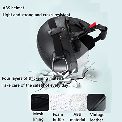 DOT Approved Motorcycle Half Helmet, Open Face Leather Helmet, with Goggles, Scooter Moped Chopper Electric Bicycle ATV Retro Helmet, Suitable for All Seasons, for Adults Unisex Youth-B-Small