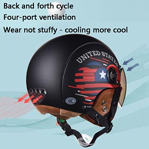 Adult Motorcycle Half Helmet, DOT Approved ABS Open Face Personalized Helmet, for Unisex Youth with Visor Goggles, Outdoor Chopper Scooter Moped Cruiser Electric Bicycle Helmet-F-54-61cm