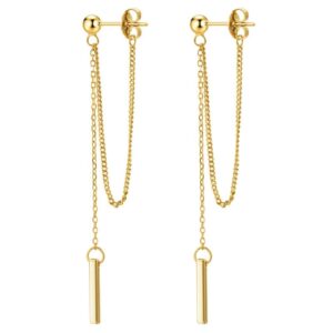 Chain Earrings for Women 18K Gold Plated Dainty Bar Drop Dangle Earrings Long Threader Earring Hypoallergenic Line Dangly Jewelry Gift for Teen Girls Women (Gold Plated/chain stud)