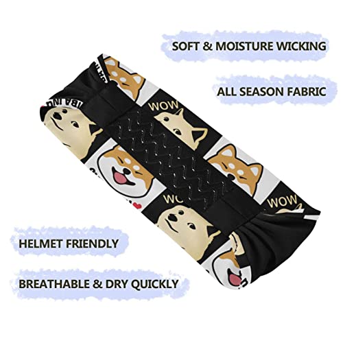 Unisex Workout Headbands Black-Grid-Shiba-Inu-Doge Elastic Yoga Sweatband Stretchy Sports Hairband