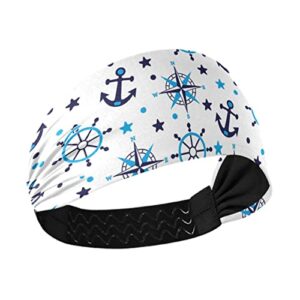 Unisex Workout Headbands Blue-sea-Navy-Anchor Elastic Yoga Sweatband Stretchy Sports Hairband