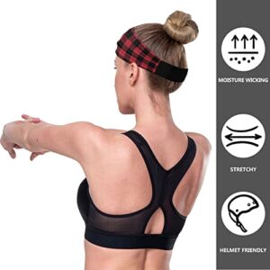 Unisex Workout Headbands Buffalo-Plaid-Happy-Camper Elastic Yoga Sweatband Stretchy Sports Hairband