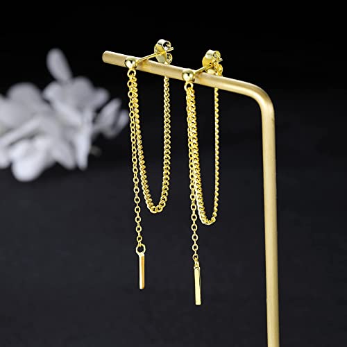 Chain Earrings for Women 18K Gold Plated Dainty Bar Drop Dangle Earrings Long Threader Earring Hypoallergenic Line Dangly Jewelry Gift for Teen Girls Women (Gold Plated/chain stud)