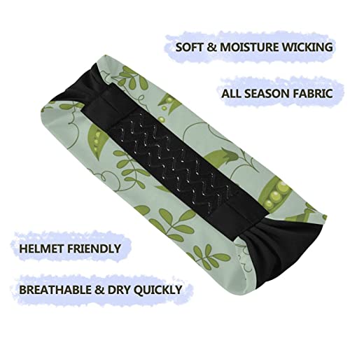 Unisex Workout Headbands Green-peas-Leave-Blue Elastic Yoga Sweatband Stretchy Sports Hairband