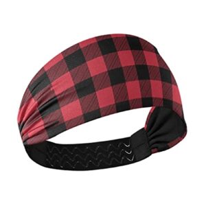 Unisex Workout Headbands Buffalo-Plaid-Happy-Camper Elastic Yoga Sweatband Stretchy Sports Hairband