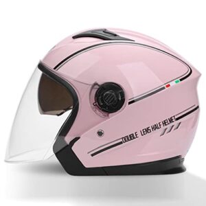 retro open-face-helmet, men women fashion motorcycle helmet with double visor adults vintage motorbike 3/4 half-face helmet for jet pilot moto scooter chopper cruiser, dot approve-e-58-62cm