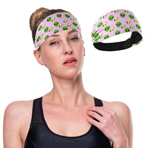 Unisex Workout Headbands Funny-Aliens-Avocados-Pink Elastic Yoga Sweatband Stretchy Sports Hairband