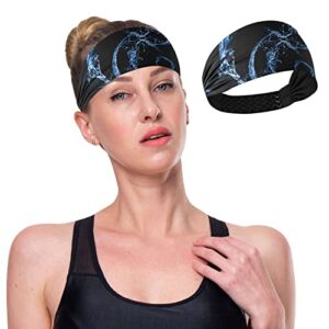 Unisex Workout Headbands Bule-Water-tai-chi Elastic Yoga Sweatband Stretchy Sports Hairband