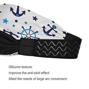 Unisex Workout Headbands Blue-sea-Navy-Anchor Elastic Yoga Sweatband Stretchy Sports Hairband