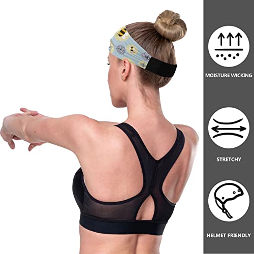 Unisex Workout Headbands Cartoon-bee-Flower Elastic Yoga Sweatband Stretchy Sports Hairband