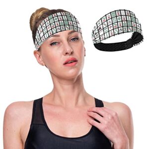 Unisex Workout Headbands Funny-Mahjong-Hipster Elastic Yoga Sweatband Stretchy Sports Hairband