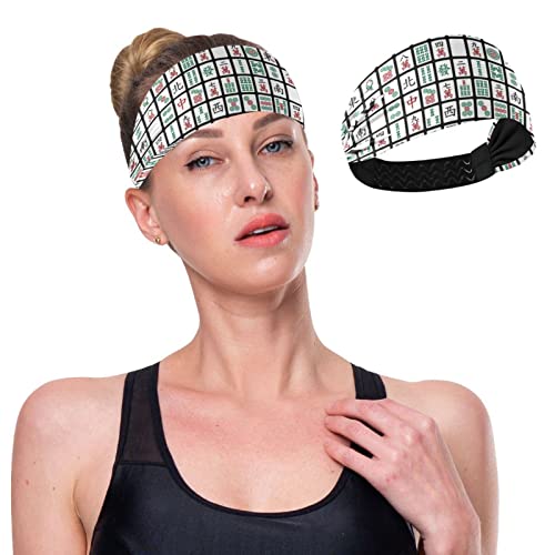 Unisex Workout Headbands Funny-Mahjong-Hipster Elastic Yoga Sweatband Stretchy Sports Hairband