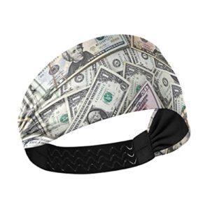 Unisex Workout Headbands Dollars-Money-Cash-Pattern Elastic Yoga Sweatband Stretchy Sports Hairband