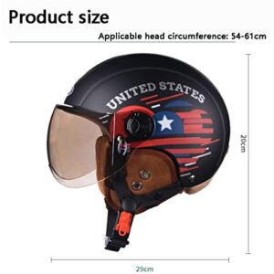 Adult Motorcycle Half Helmet, DOT Approved ABS Open Face Personalized Helmet, for Unisex Youth with Visor Goggles, Outdoor Chopper Scooter Moped Cruiser Electric Bicycle Helmet-F-54-61cm