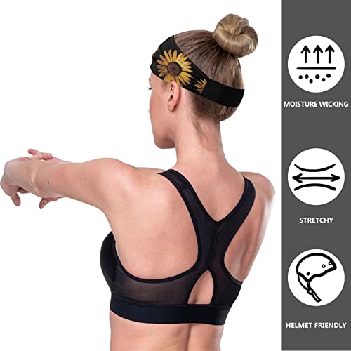 Unisex Workout Headbands Honey-Sunflower-Flower Elastic Yoga Sweatband Stretchy Sports Hairband