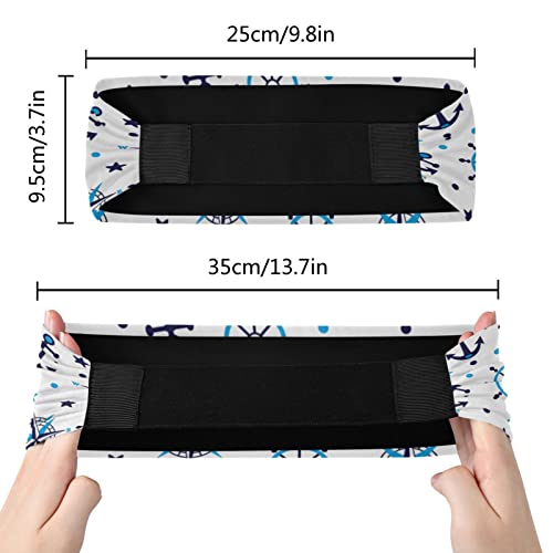 Unisex Workout Headbands Blue-sea-Navy-Anchor Elastic Yoga Sweatband Stretchy Sports Hairband