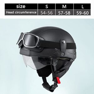 Motorcycle Half Helmet, ABS Open Face Helmets, DOT Approved Four Seasons Outdoor Cruiser Moped Scooter Chopper ATV Fashion Leather Helmet, for Adults Men Women with Sun Visor-G-Small