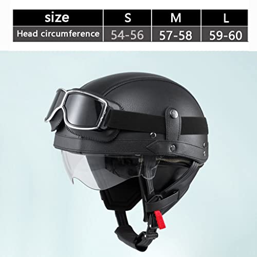 Retro Motorcycle Vespa Half Helmet, Fashion Open Face Leather Helmet, for Adult Men and Women, DOT Approved Cruiser Scooter ATV Electric Bicycle Helmet, Suitable for All Seasons-F-Large