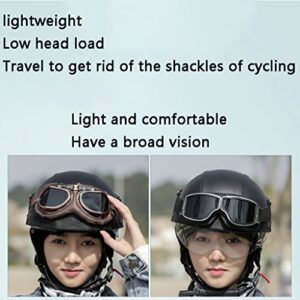 Motorcycle Half Helmet, ABS Open Face Helmets, DOT Approved Four Seasons Outdoor Cruiser Moped Scooter Chopper ATV Fashion Leather Helmet, for Adults Men Women with Sun Visor-G-Small