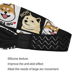 Unisex Workout Headbands Black-Grid-Shiba-Inu-Doge Elastic Yoga Sweatband Stretchy Sports Hairband