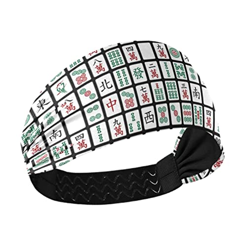 Unisex Workout Headbands Funny-Mahjong-Hipster Elastic Yoga Sweatband Stretchy Sports Hairband