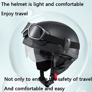 Motorcycle Half Helmet, ABS Open Face Helmets, DOT Approved Four Seasons Outdoor Cruiser Moped Scooter Chopper ATV Fashion Leather Helmet, for Adults Men Women with Sun Visor-G-Small