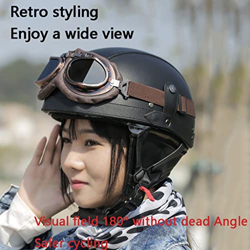 Motorcycle Half Helmet, ABS Open Face Helmets, DOT Approved Four Seasons Outdoor Cruiser Moped Scooter Chopper ATV Fashion Leather Helmet, for Adults Men Women with Sun Visor-G-Small