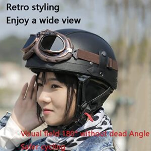 DOT Approved Motorcycle Half Helmet, Open Face Leather Helmet, with Goggles, Scooter Moped Chopper Electric Bicycle ATV Retro Helmet, Suitable for All Seasons, for Adults Unisex Youth-B-Small