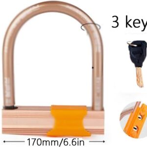 DULASP Anti-Theft Lock U Lock, Bicycle Lock, Motorcycles Lock Gate Lock for Road Mountain Bike, Motorcycle, Stroller 6.6in X 8.2in Gold Bicycle U-Shaped Lock