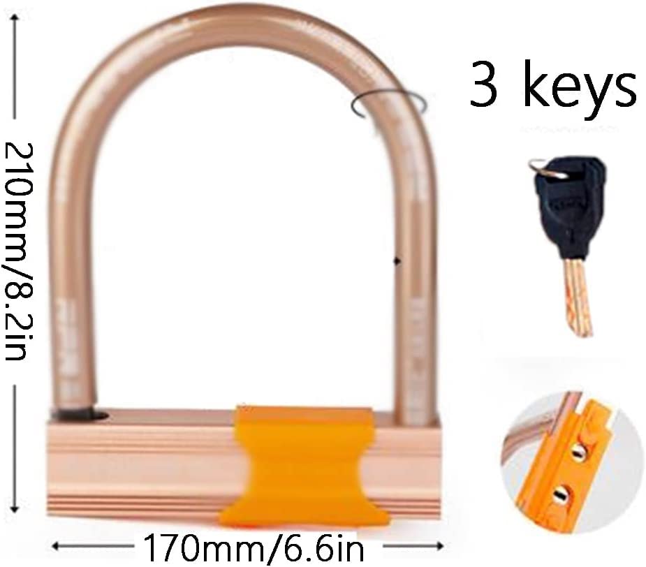 DULASP Anti-Theft Lock U Lock, Bicycle Lock, Motorcycles Lock Gate Lock for Road Mountain Bike, Motorcycle, Stroller 6.6in X 8.2in Gold Bicycle U-Shaped Lock