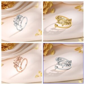 Custom Name Ring,Personalized Double Name Ring for Women Trendy Gold Statement Adjustable Ring Gift for Women Mother's Day (custom 2 names)