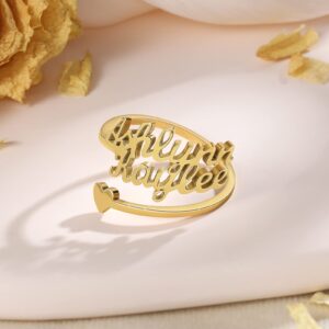 Custom Name Ring,Personalized Double Name Ring for Women Trendy Gold Statement Adjustable Ring Gift for Women Mother's Day (custom 2 names)