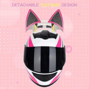 Modular Bluetooth Motocross Couple Helmet Personalized Cool Cat Ear Flip up Electric Motorcycle Full Face Helmets with Visor, DOT Certified Adult Men Women Racing Crash ATV Street Helmet -F-Large