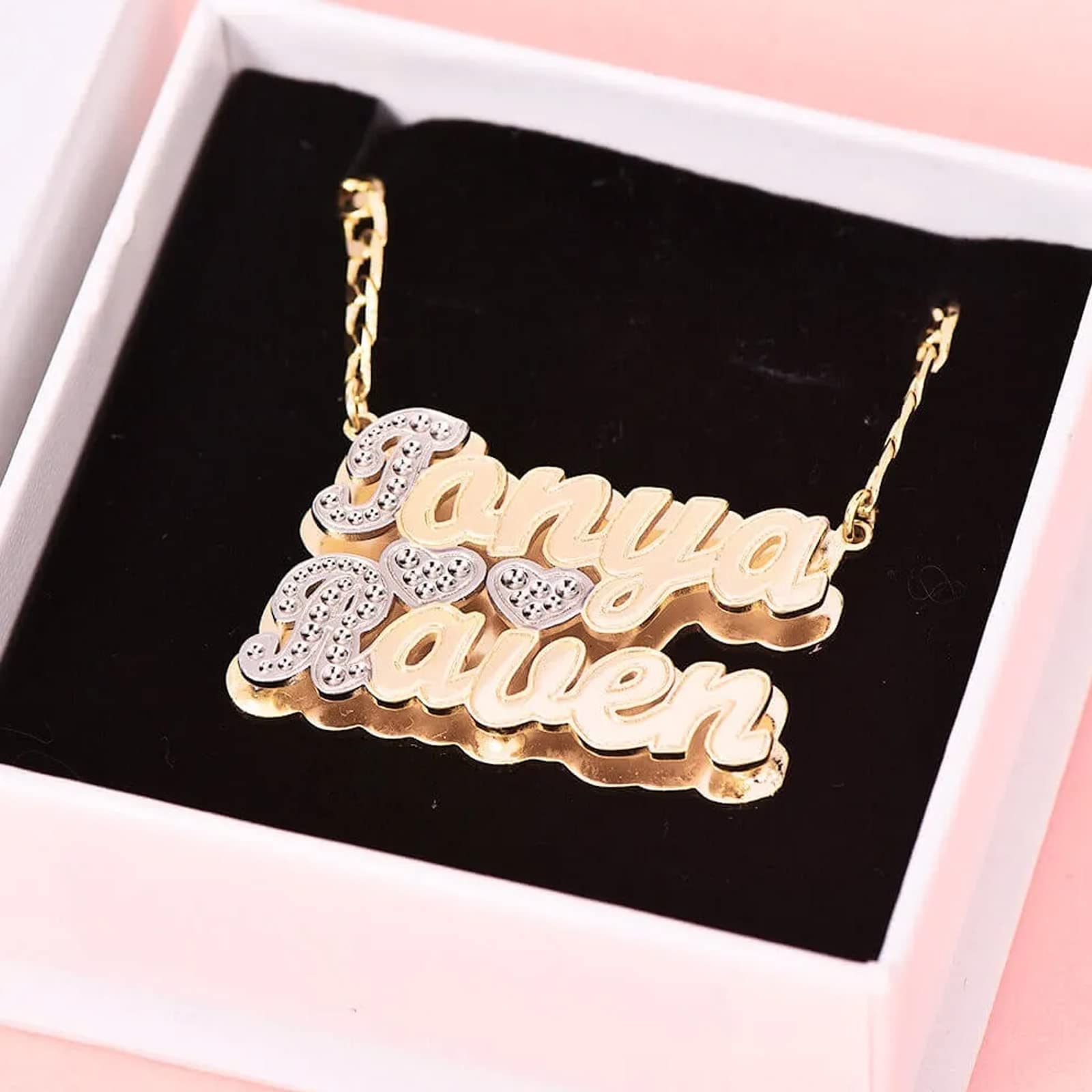 Name Necklace Personalized 18K Gold-Plated Double Custom Name Necklace for Women as a Gift