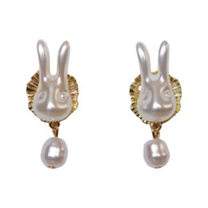 easter bunny pearl earrings 925 silver fashion classy dangle womens holiday basket gift cute funny rabbit stud