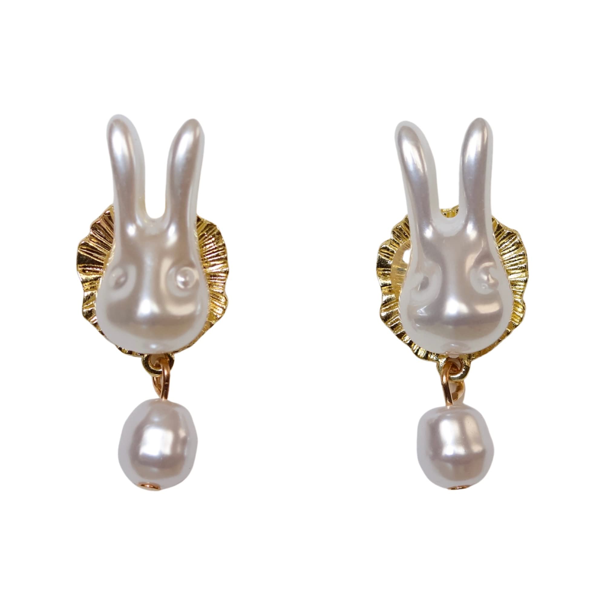 Easter Bunny Pearl Earrings 925 Silver Fashion Classy Dangle Womens Holiday Basket Gift Cute Funny Rabbit Stud