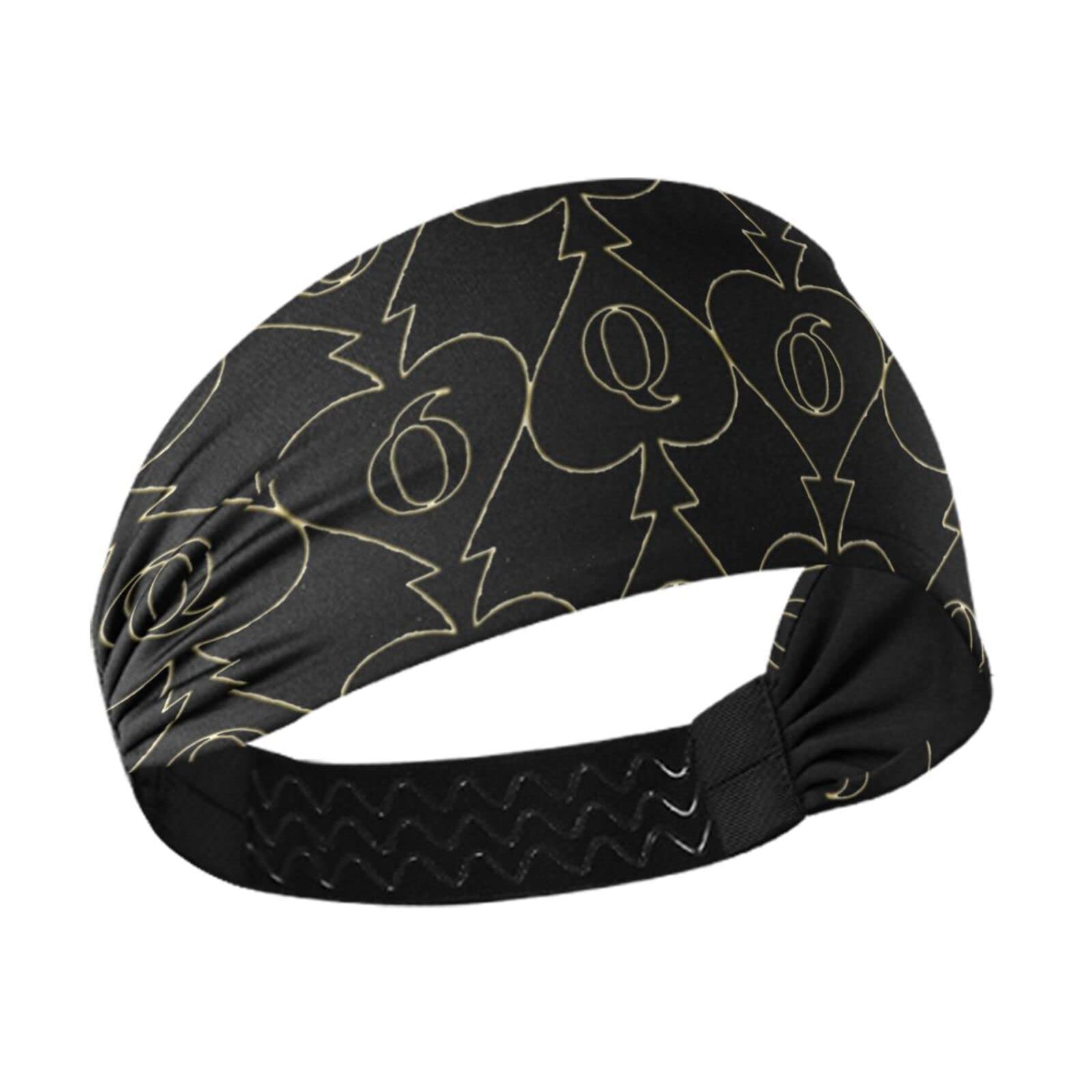 Unisex Workout Headbands Golden-Queen-of-Spades Elastic Yoga Sweatband Stretchy Sports Hairband