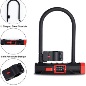 DULASP Bike U-Lock Password Code Bicycle U Lock Anti-Theft Road Bike Motorcycle Bike U Lock Steel Safety Heavy Duty Bicycle U-Locks U-Lock