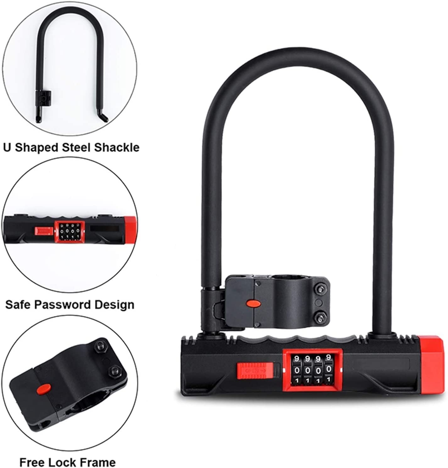 DULASP Bike U-Lock Password Code Bicycle U Lock Anti-Theft Road Bike Motorcycle Bike U Lock Steel Safety Heavy Duty Bicycle U-Locks U-Lock