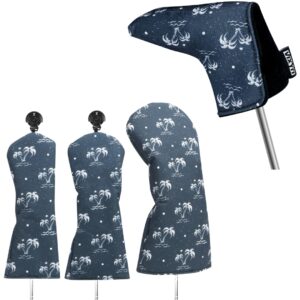 vixyn golf club cover and blade putter cover bundle set - 4 pack golf club covers for driver, woods, hybrid, and blade putter (palm springs)