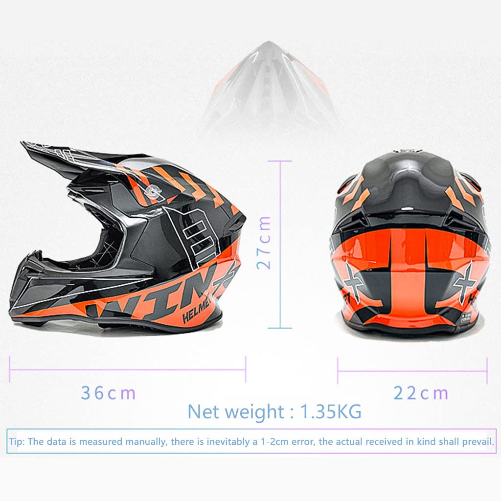 Adults Motocross Helmet Downhill Dirt Bike Motorcycle Helmet DOT/ECE Approved Perfect for Off-Road Mountain Motorcycle, Dirt Bikes, ATV, MTB, Four Wheeler and Racing Full Face Helmet-S-Large