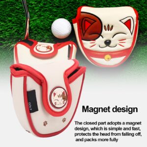 TYTOGE Center Shaft Putter Cover, Lucky Cat Waterproof Mallet Head Cover Center Putter Headcover Guard Protector