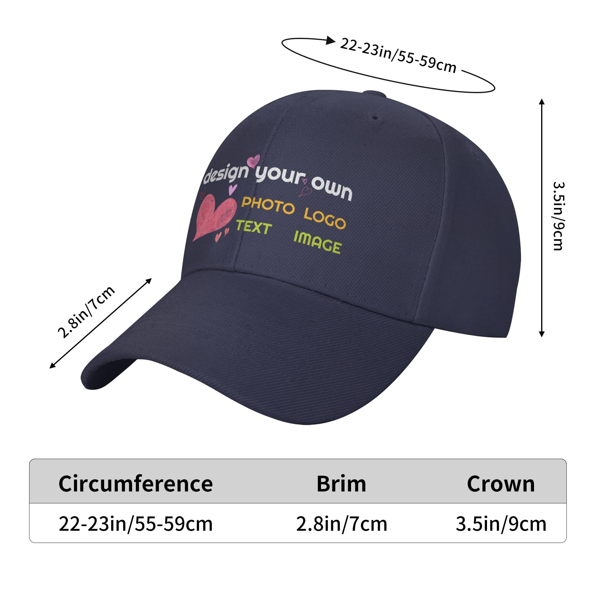 Dargr Custom Baseball Cap Design Your Own for Men and Women Use Logo Photo Text from Phone Support Group Buy Navy Blue